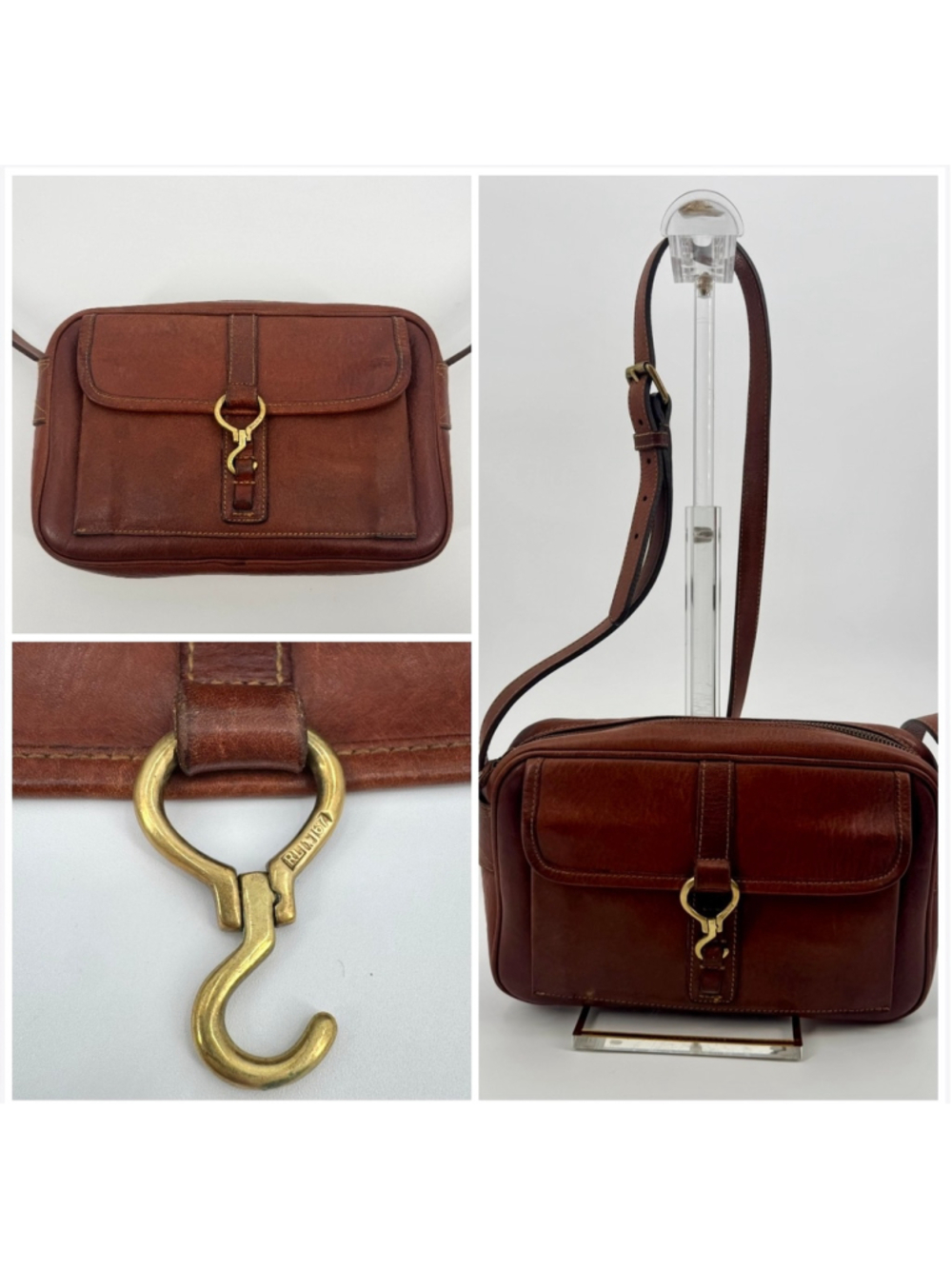 Vintage Archival Ralph Lauren Cognac Leather Crossbody Camera Bag Unisex